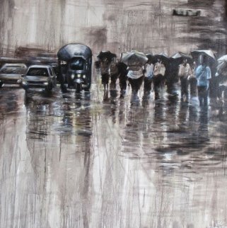 Chinatown Streets III 2012 47x40 Original Painting - Ouaichai Chinatown Streets III 2012 47x40 Original Painting - Ouaichai