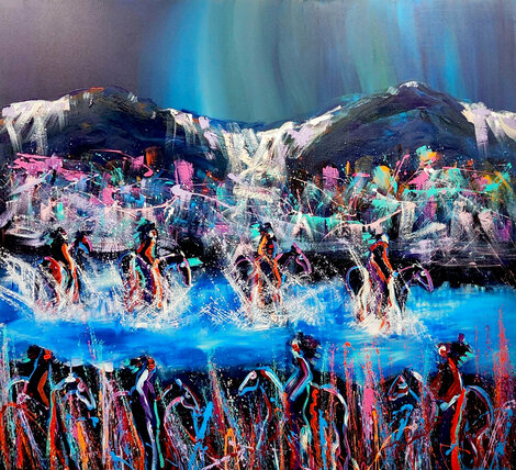 Riders Party 60x72 - Huge Mural Size Original Painting - Pablo Antonio Milan