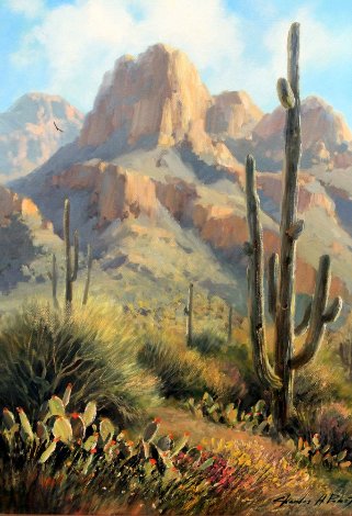 Saguaro Shadows 18x22 Original Painting - Charles H Pabst