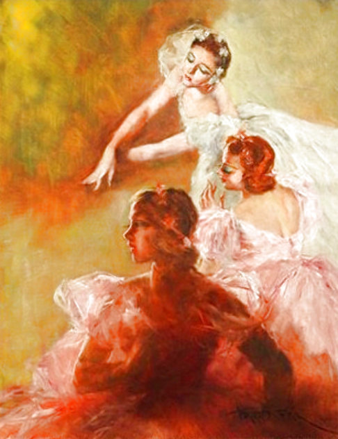 Three Ballerinas 29x23 Original Painting by Pal Fried