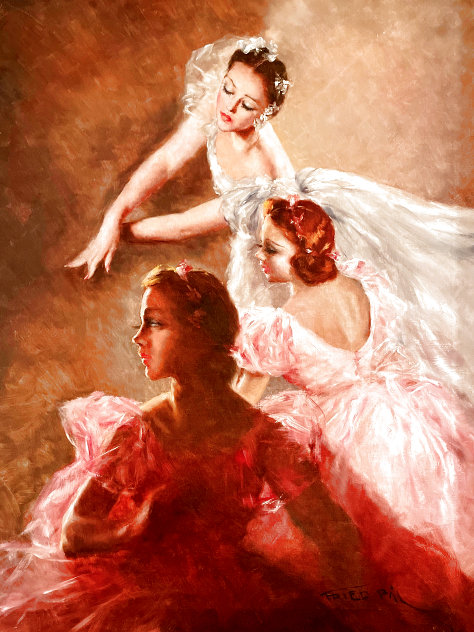 Three Ballerinas 1940 37x31 - Early Original Painting by Pal Fried