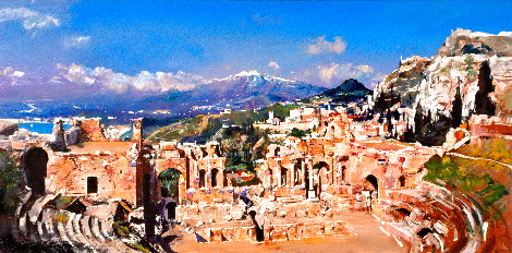Taormina 2016 26x46 - Sicily, Italy Original Painting - Gabor Papp