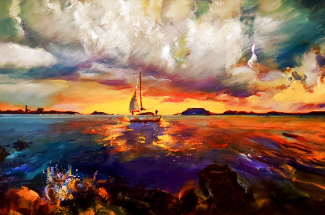 Sailboat on the Lake 2018 20x28 Original Painting - Gabor Papp