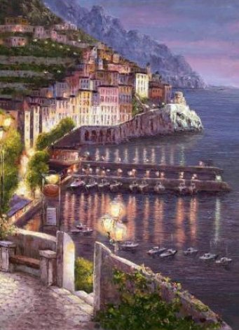 Night View of Amalfi 2010 - Italy Limited Edition Print - Sam Park