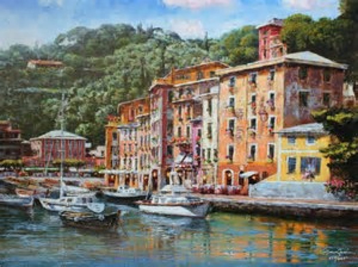 Dockside At Portofino 2010 Embellished Limited Edition Print by Sam Park Dockside At Portofino 2010 Embellished Limited Edition Print by Sam Park