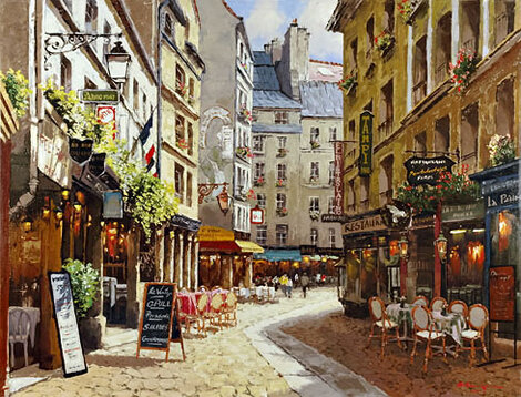 Parisian Cafe 2001 Embellished on Canvas - France Limited Edition Print - Sam Park