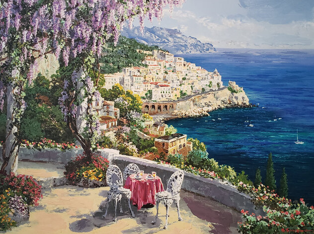Amalfi Patio 2000 - Embellished Serigraph on Canvas Other by Sam Park Amalfi Patio 2000 - Embellished Serigraph on Canvas Other by Sam Park