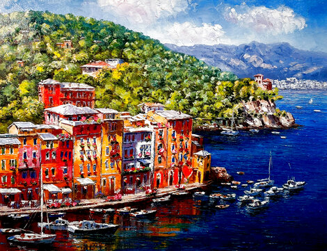 Portofino Embellished on Canvas - Italy Limited Edition Print - Sam Park