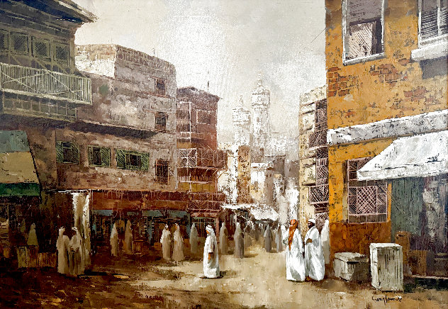 Untitled Middle Eastern Cityscape 1970 31x43 - Huge Original Painting by Sam Park