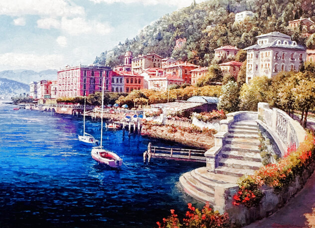 Lakes of Bellagio 2003 - 30x38 Oil on Canvas - Italy Original Painting by Sam Park