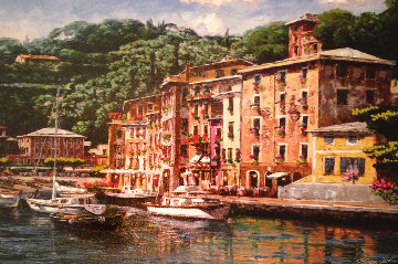 Dockside At Portofino 2013 Embellished Limited Edition Print - Sam Park Dockside At Portofino 2013 Embellished Limited Edition Print - Sam Park