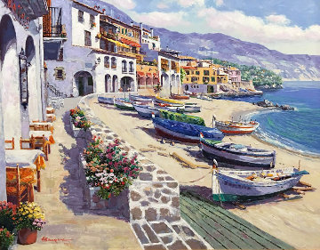 Boats of Callela 1995 Embellished - Spain Limited Edition Print - Sam Park