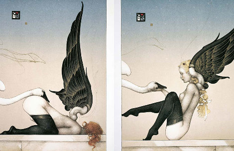 Almost Fallen Angels 1996 - Set of 2 Lithographs Limited Edition Print - Michael Parkes