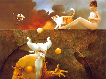 Juggler 1980 43x35 Original Painting - Michael Parkes Juggler 1980 43x35 Original Painting - Michael Parkes