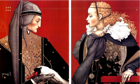 Dante and Beatrice - Set of 2 Framed Lithographs 1983 Limited Edition Print - Michael Parkes