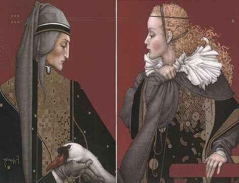 Dante and Beatrice Set of 2 Framed Lithographs Limited Edition Print - Michael Parkes