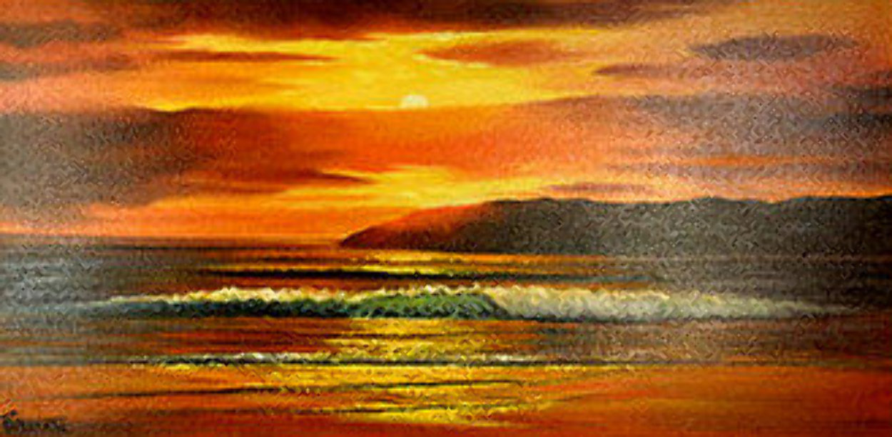 Red Sunset 1974 22x37 Original Painting by Violet Parkhurst