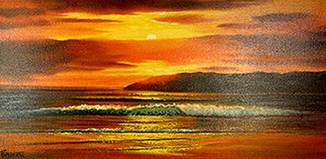 Red Sunset 1974 22x37 - California Original Painting - Violet Parkhurst