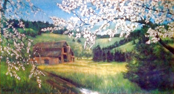 Untitled landscape 1951 24x48 Early Work Huge Original Painting - Violet Parkhurst Untitled landscape 1951 24x48 Early Work Huge Original Painting - Violet Parkhurst