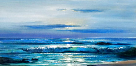Untitled Seascape 1960 32x56 Original Painting - Violet Parkhurst