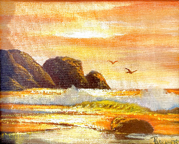 Golden Seas 1982 18x30 - California Original Painting - Violet Parkhurst