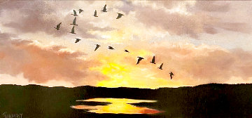 Canadian Geese 1977 21x36  Original Painting - Violet Parkhurst
