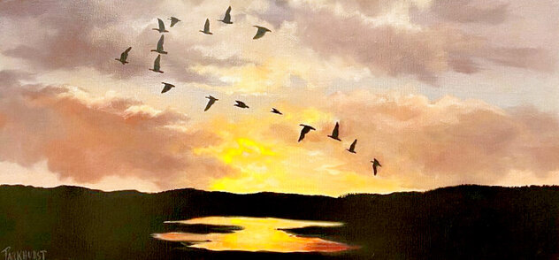 Canadian Geese 1977 21x36 Oil on Canvas Original Painting by Violet Parkhurst