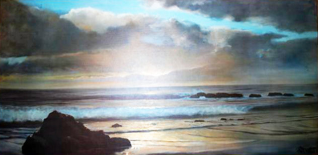 Untitled California Seascape Painting -  1969 28x53 Original Painting by Violet Parkhurst