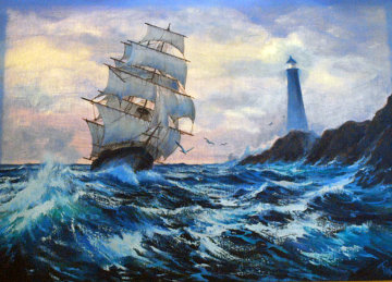 Clipper Ship 1984 36x48 Huge Original Painting - Violet Parkhurst Clipper Ship 1984 36x48 Huge Original Painting - Violet Parkhurst