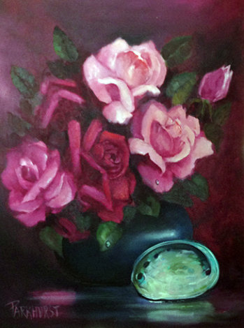 Untitled Still Life (Roses and Abalone Shell) 1983 24x30 Original Painting - Violet Parkhurst