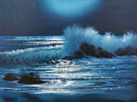 Malibu Moonlight 1971 26x32 Original Painting - Violet Parkhurst