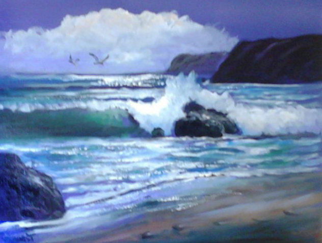 Gail's Foot Steps in the Sand 28x34 Original Painting by Violet Parkhurst