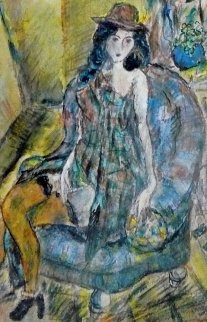 Jeune Fille Au Chapeau 1920 23x20 Original Painting - Jules Pascin Jeune Fille Au Chapeau 1920 23x20 Original Painting - Jules Pascin