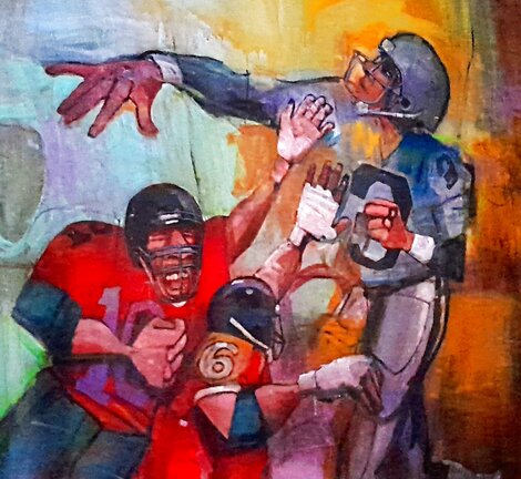 Untitled Football Portrait 80x72 Acrylic on Canvas - Huge Mural Size Original Painting -  Patterson and Barnes