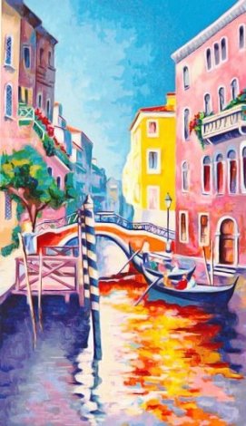 Boaters By the Bridge 2008 Embellished - Italy Limited Edition Print - Alex Pauker