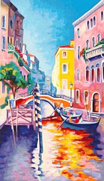 Boaters By the Bridge 2008 Embellished - Italy Limited Edition Print by Alex Pauker