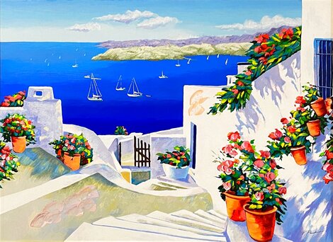Angel Bay  2005 Embellished on Canvas - Huge - Greece Limited Edition Print - Alex Pauker