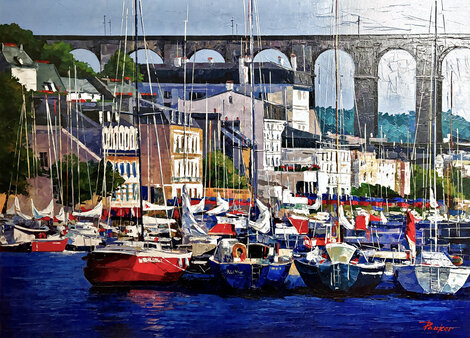 Morlaix Port 37x48 - Huge, France Original Painting - Alex Pauker