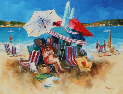Beach Chairs Original Painting - Alex Pauker