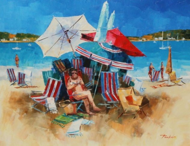Beach Chairs Original Painting by Alex Pauker