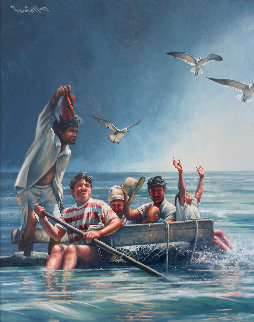 Cuban Rafter - Balseros Cubanos 1998 70x57 Huge Immigration Original Painting - Paul Collins Cuban Rafter - Balseros Cubanos 1998 70x57 Huge Immigration Original Painting - Paul Collins