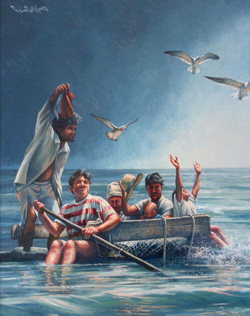 Cuban Rafter - Balseros Cubanos 1998 70x57 - Huge - Immigration Original Painting by Paul Collins Cuban Rafter - Balseros Cubanos 1998 70x57 - Huge - Immigration Original Painting by Paul Collins
