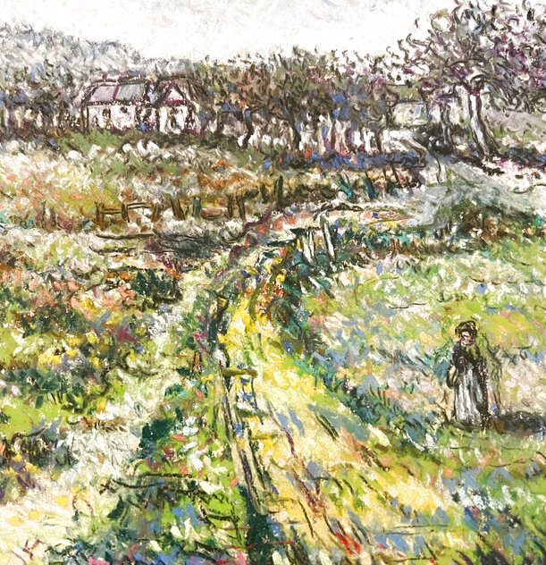 Une Soir a La Campagne 30x34 - Framed Pastel - France by Paul Emile Pissarro