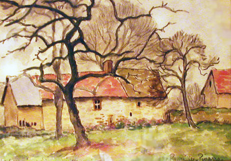 La Serverie, Poiriers Et Vielles Maisons Watercolor Watercolor - Paul Emile Pissarro
