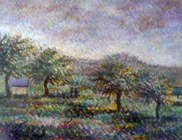 Pre' Verdoyant En Pays D'auge 24x27 Original Painting - Paul Emile Pissarro
