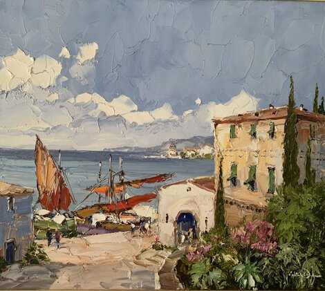Ligurian Harbor 32x36 - Italy Original Painting - Erich Paulsen