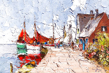Untitled (Harbor Scene) 24x36 Original Painting - Erich Paulsen Untitled (Harbor Scene) 24x36 Original Painting - Erich Paulsen