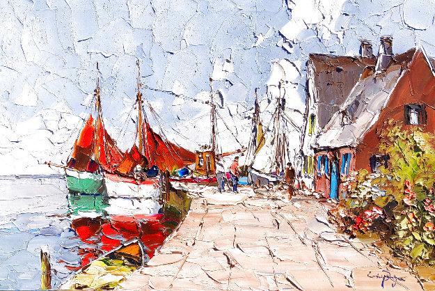 Untitled (Harbor Scene) 24x36 Original Painting - Erich Paulsen