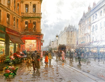 Parisian Street Scene 1995 27x34 Original Painting - Emilio Payes Parisian Street Scene 1995 27x34 Original Painting - Emilio Payes