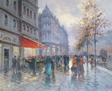 Parisian Street Scene 1980 39x33 Original Painting - Emilio Payes Parisian Street Scene 1980 39x33 Original Painting - Emilio Payes
